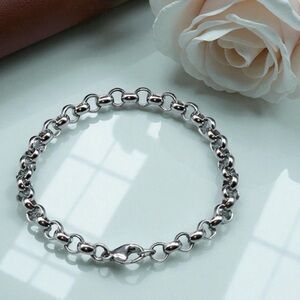 925 Sterling Silver Rolo Chain Link (5mm) Bracelet 7.5” EUC 14g